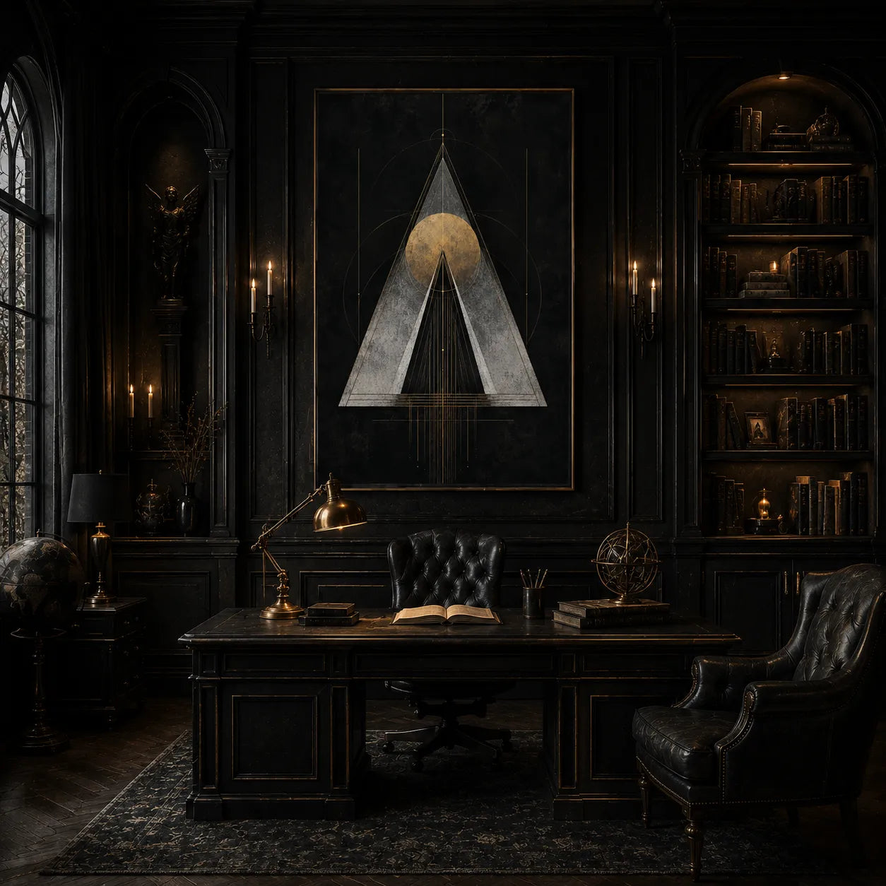 Modern Geometric Wall Art & Dark Landscape Texture Painting