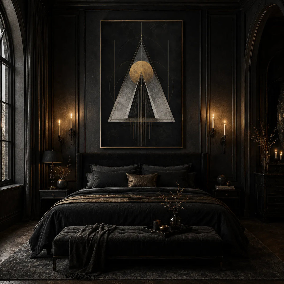 Modern Geometric Wall Art & Dark Landscape Texture Painting