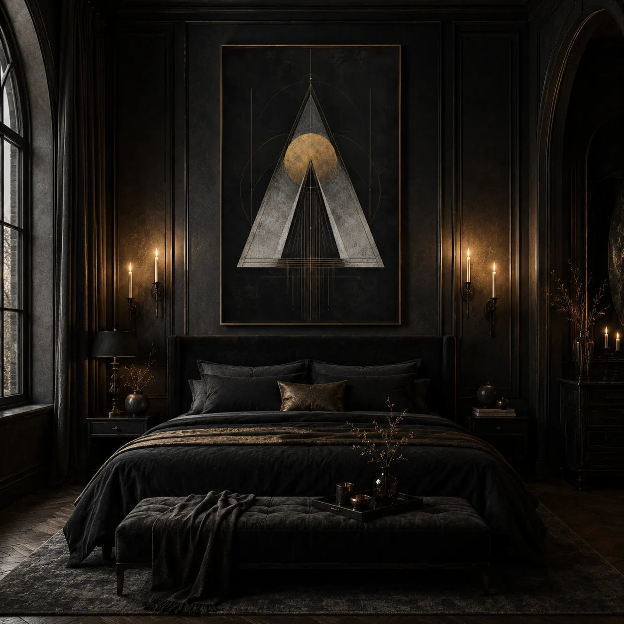 Modern Geometric Wall Art & Dark Landscape Texture Painting