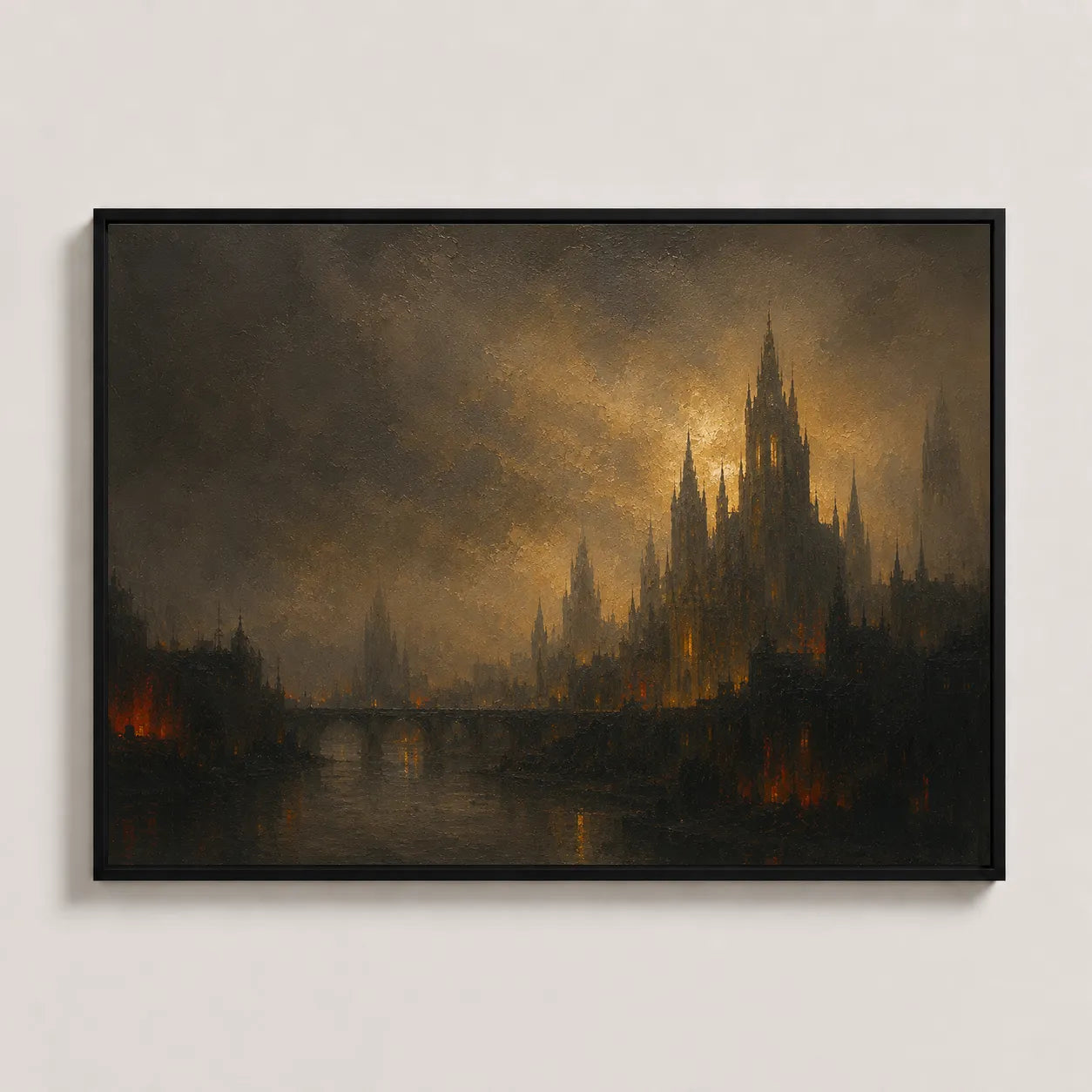 City After Dusk Texture Oil Painting