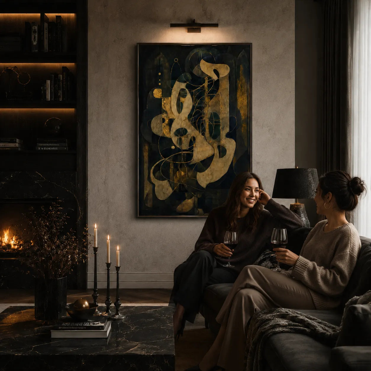 Handmade wall art in living room