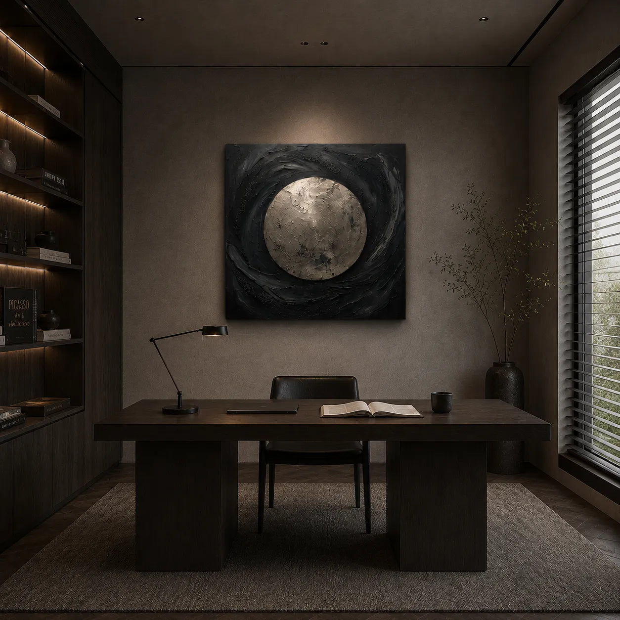 Obsidian Moon Impasto Oil Painting