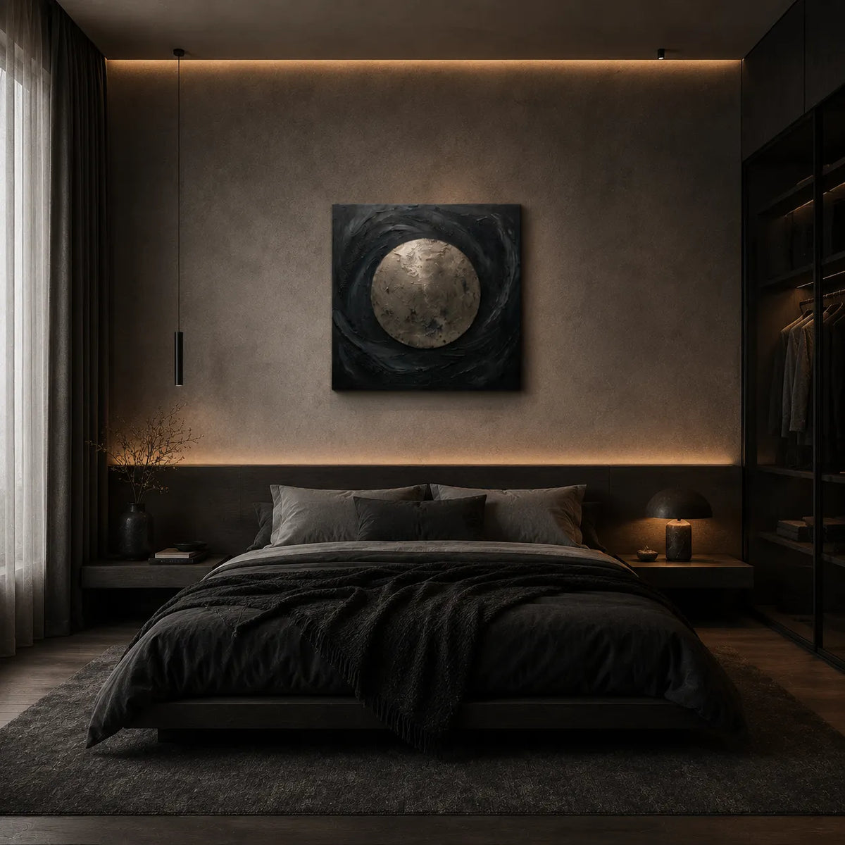 Obsidian Moon Impasto Oil Painting