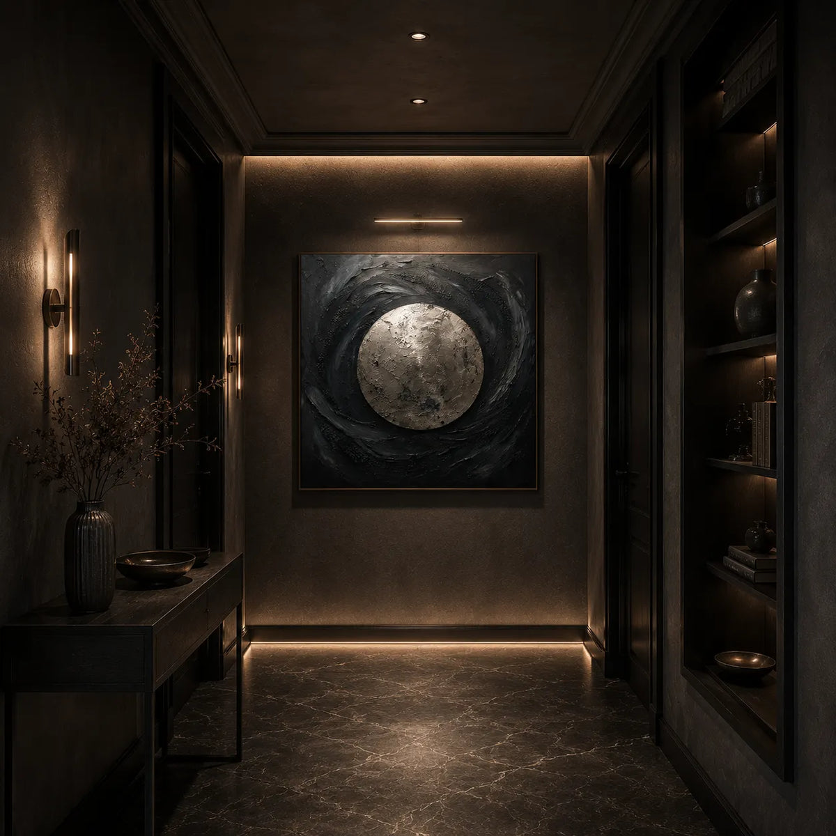 Obsidian Moon Impasto Oil Painting